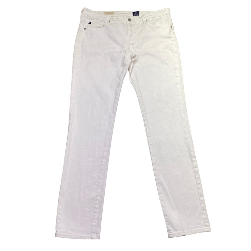 AG Adriano Goldschmied The Stevie Slim Straight White Jeans Womens 31R Grunge
